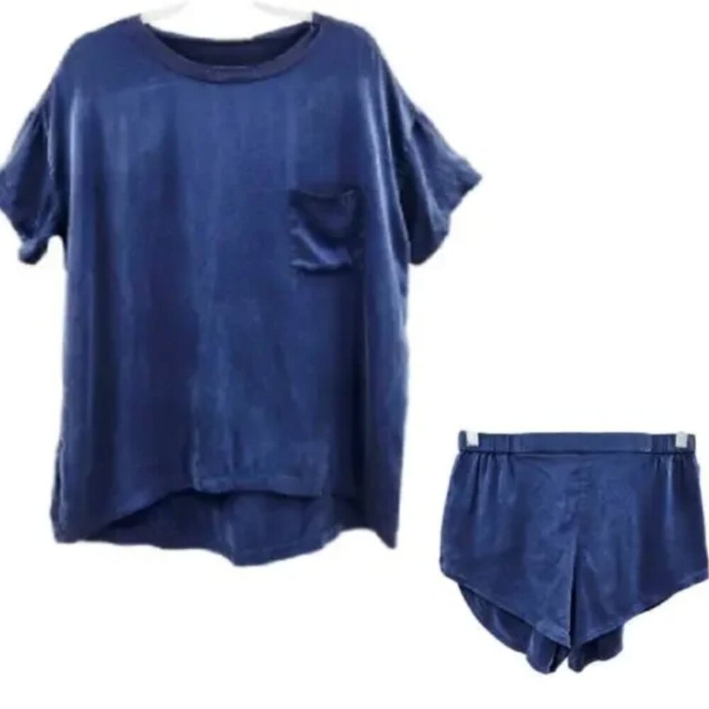 Lunya Navy Blue Silk Pajama Set, M